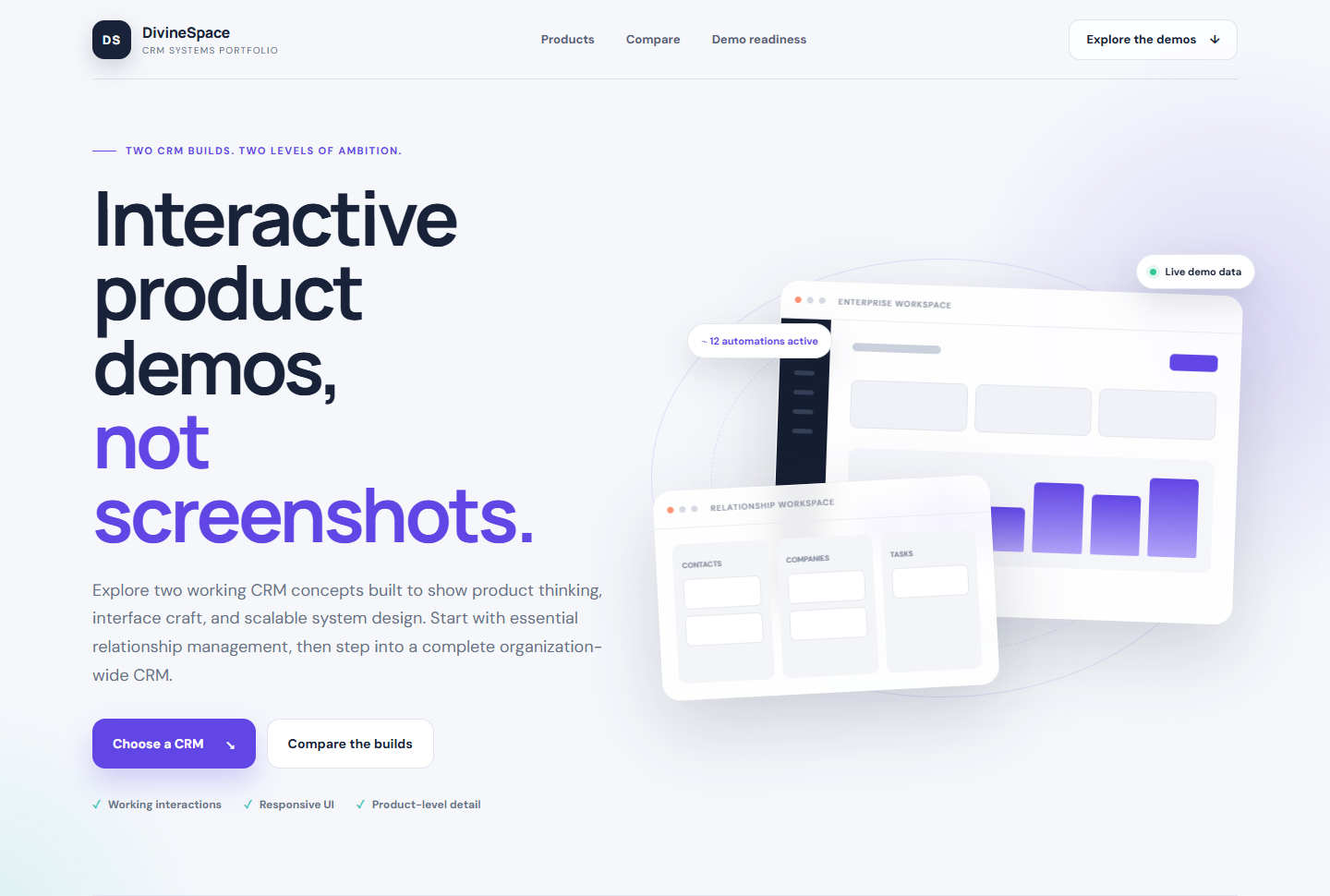 DivineSpace CRM homepage hero preview