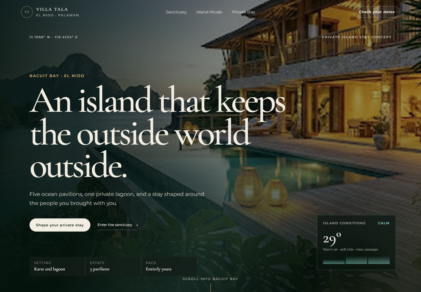 Villa Tala private island stay funnel homepage preview